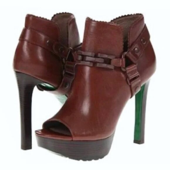 NEW IN BOX: Donald Pliner Damo Coco Brown Peep Toe Leather Ankle Boots Size 8.5 - Picture 1 of 9